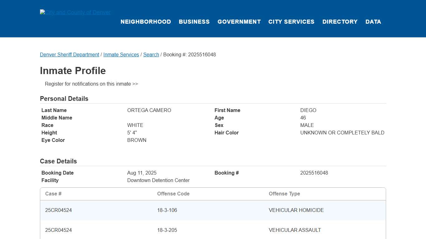 Inmate Search City and County of Denver