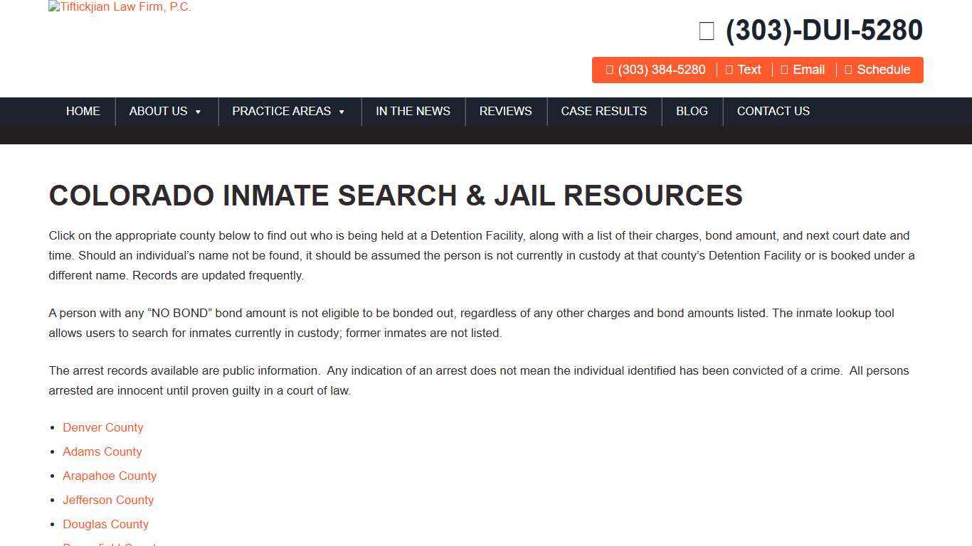 Colorado Inmate Search & Jail Resources - Tiftickjian Law Firm, P.C.