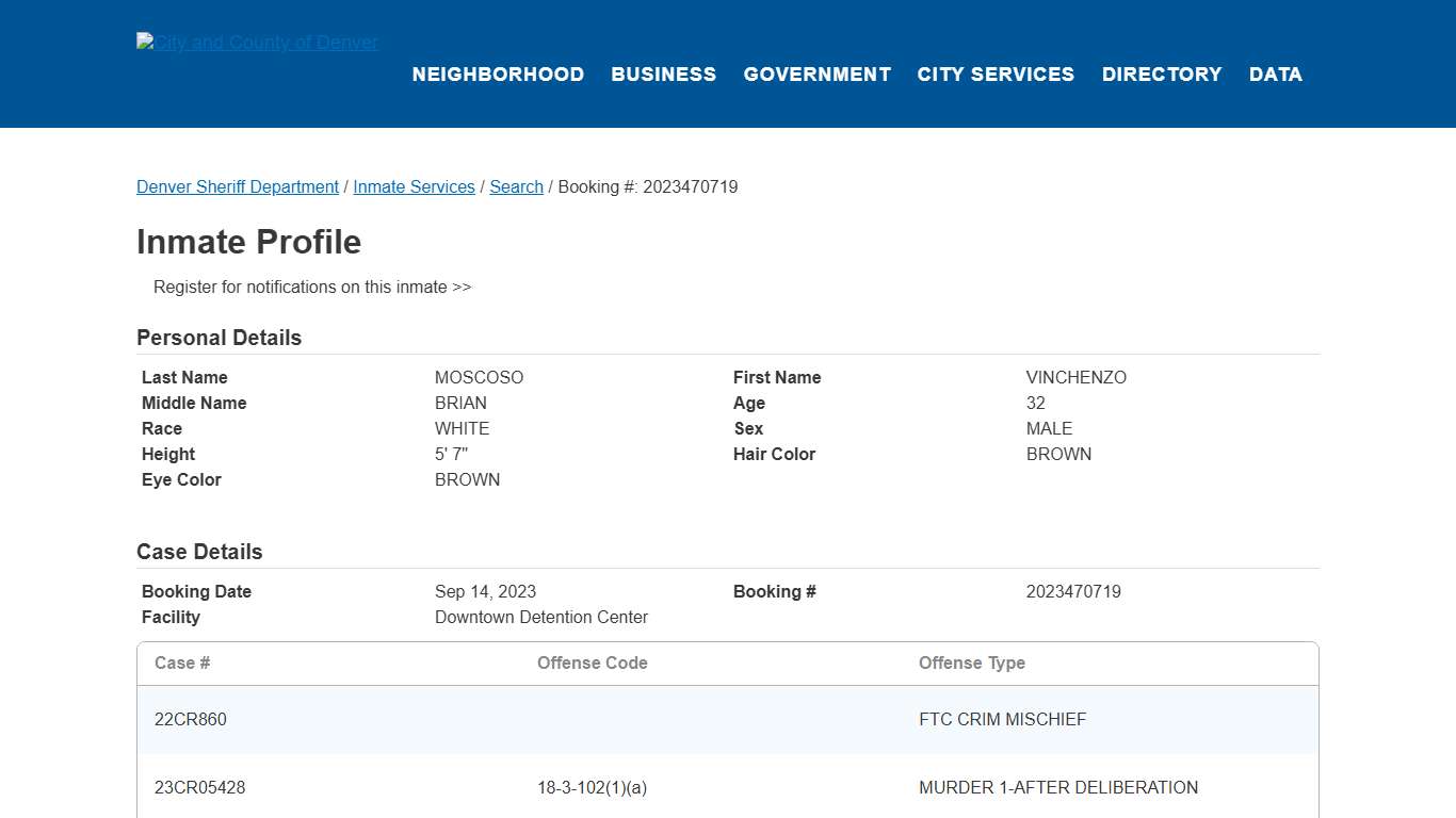 Inmate Search City and County of Denver