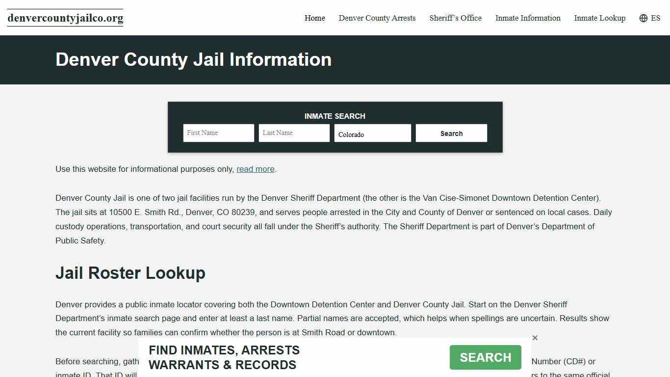 Denver County, CO Jail Roster, Inmate Info